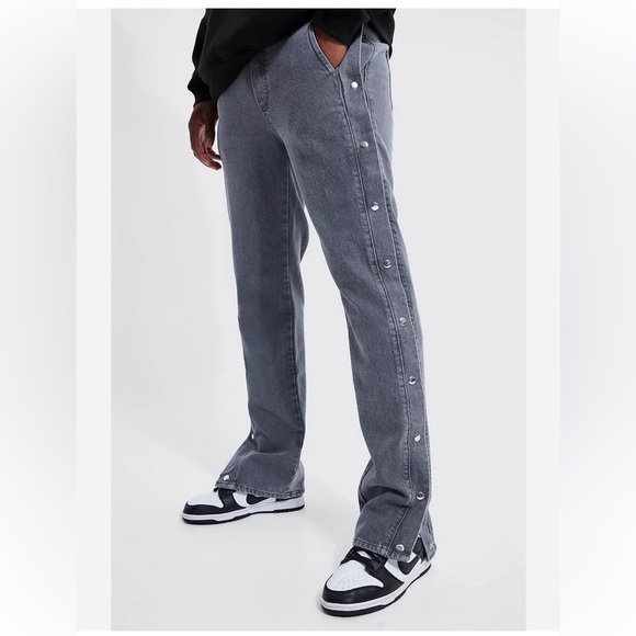 Boohoo Man Tall Straight Leg Popper Elastic Waist Jean - Picture 1 of 16